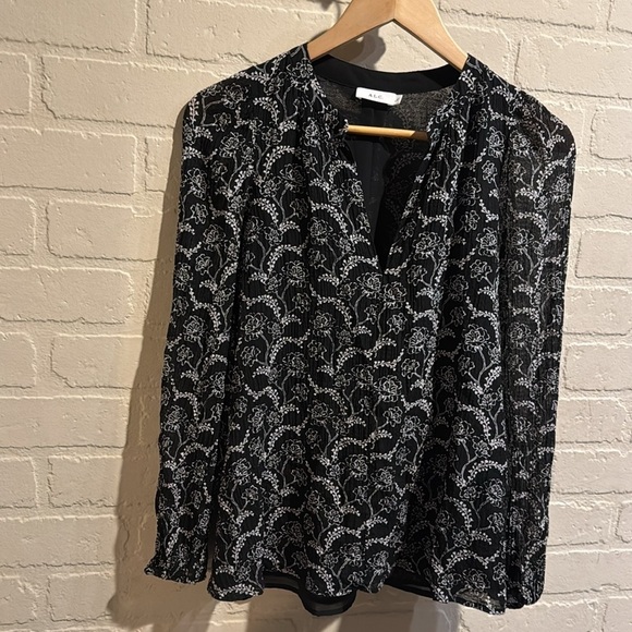 A.L.C. Blouse Black White Patterned Top Adara lined silk cotton 2 - Picture 2 of 5